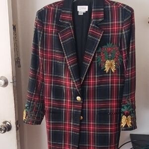 Jenna Jameson Festive Plaid Blazer - Red, Green, Gold